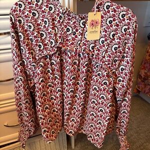 Entro skirt set L cream and burgundy long sleeve top